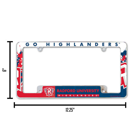 NCAA Radford Highlanders All Over Chrome License Plate Frame Fan Gear NCAA Radford Highlanders