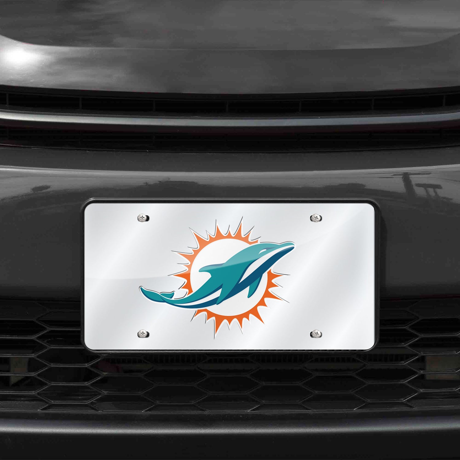 NFL Miami Dolphins Laser Cut Silver License Plate Tag Fan Gear NFL Miami Dolphins