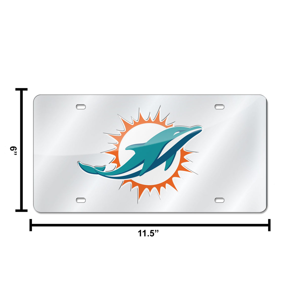 NFL Miami Dolphins Laser Cut Silver License Plate Tag Fan Gear NFL Miami Dolphins