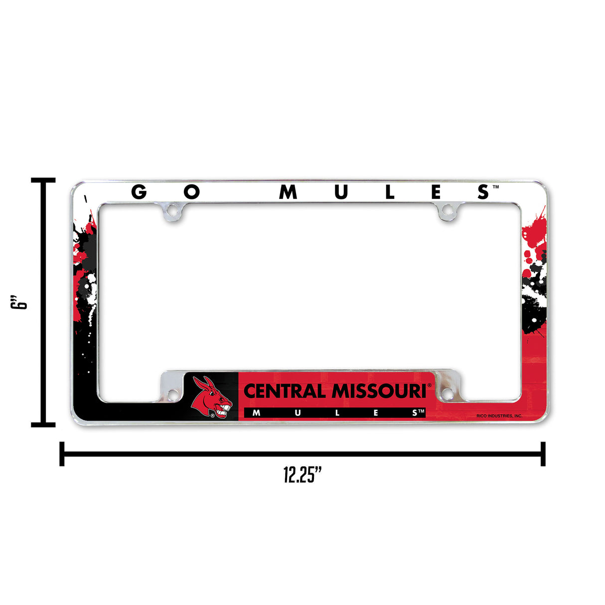 NCAA Central Missouri Mules All Over Chrome License Plate Frame Fan Gear NCAA Central Missouri Mules