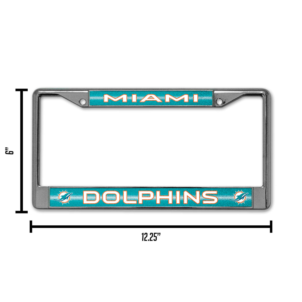 NFL Miami Dolphins Chrome Glitter License Plate Frame Fan Gear NFL Miami Dolphins