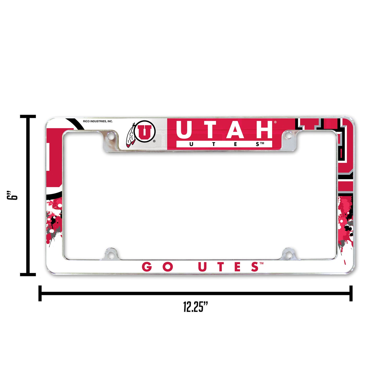 NCAA Utah Utes All Over Chrome License Plate Frame Fan Gear NCAA Utah Utes