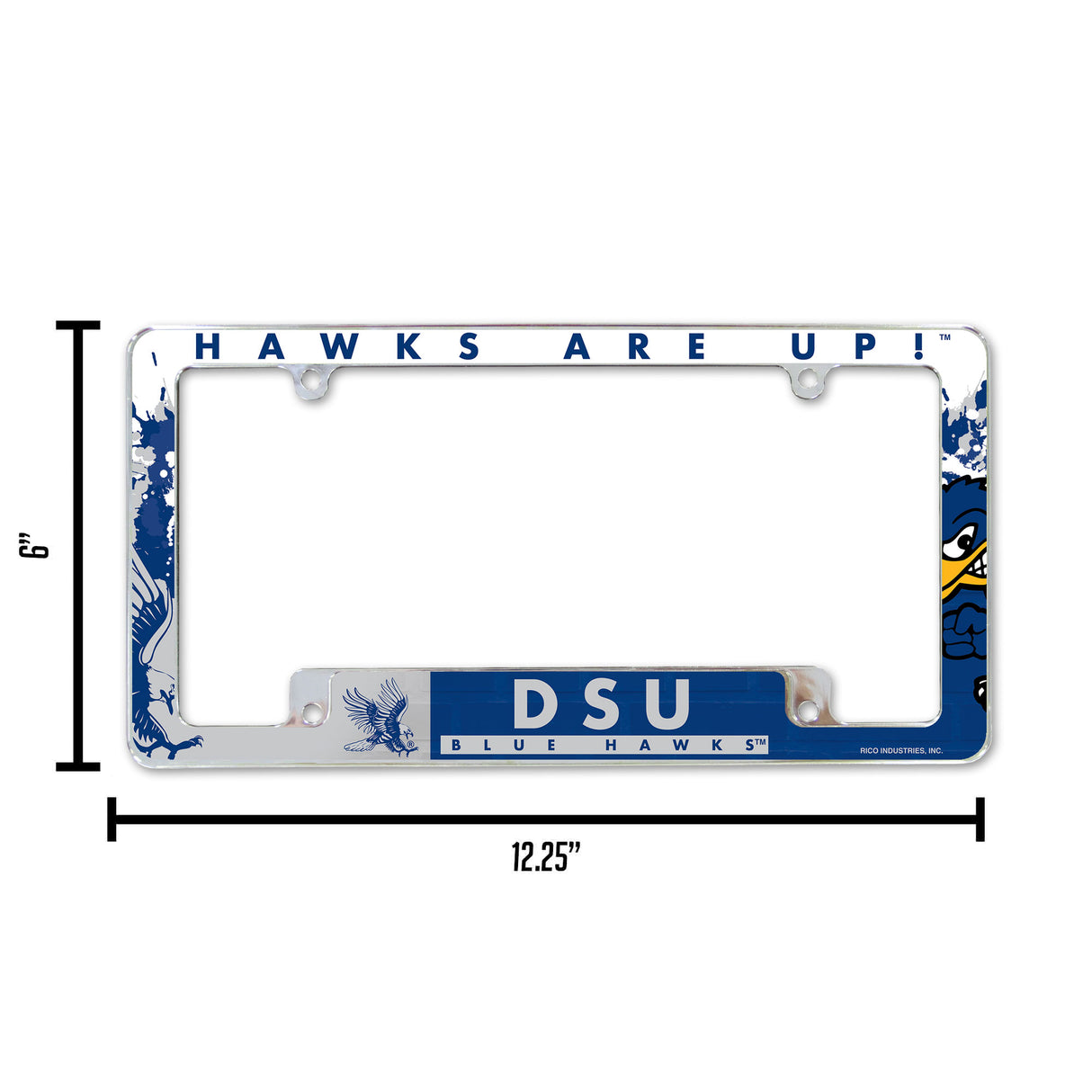 NCAA Dickinson State Blue Hawks All Over Chrome License Plate Frame Fan Gear NCAA Dickinson State Blue Hawks