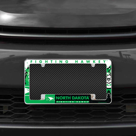 NCAA North Dakota Fighting Hawks All Over Chrome License Plate Frame Fan Gear NCAA North Dakota Fighting Hawks