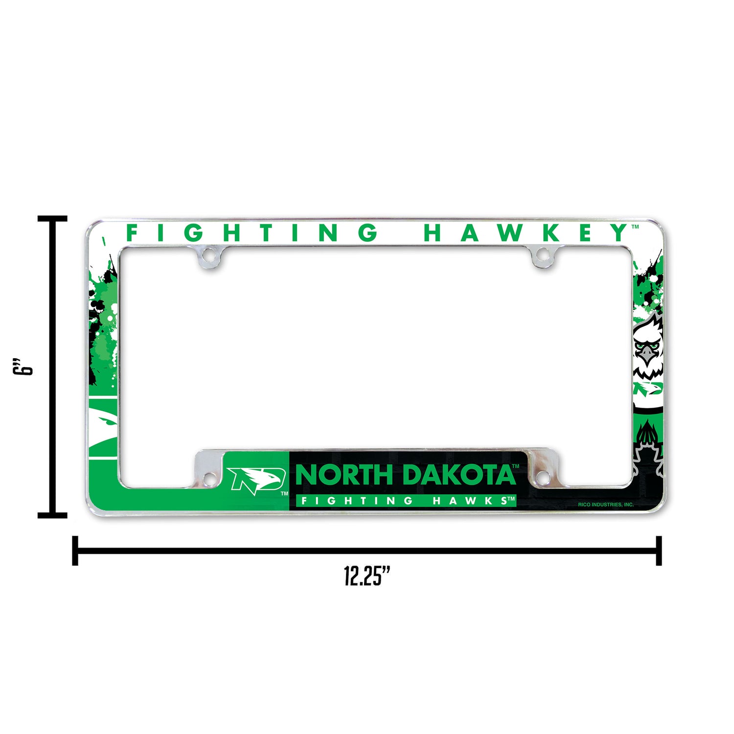NCAA North Dakota Fighting Hawks All Over Chrome License Plate Frame Fan Gear NCAA North Dakota Fighting Hawks