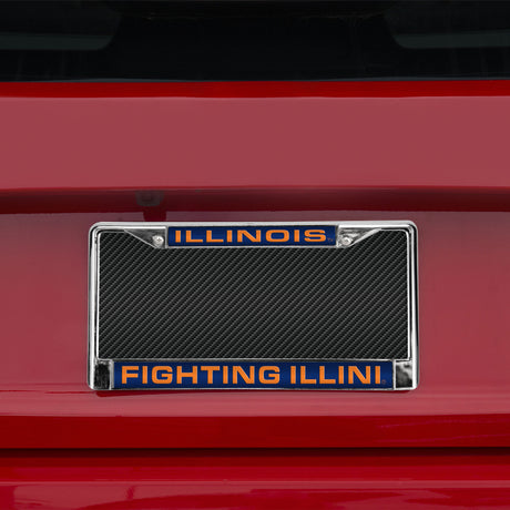 NCAA Illinois Fighting Illini Laser Cut Chrome License Plate Frame Fan Gear NCAA Illinois Fighting Illini