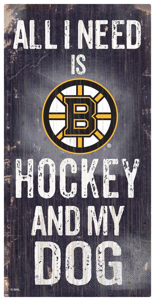 Fan Creations Boston Bruins Hockey and Dog Wood Sign 6x12 Fan Gear NHL Boston Bruins