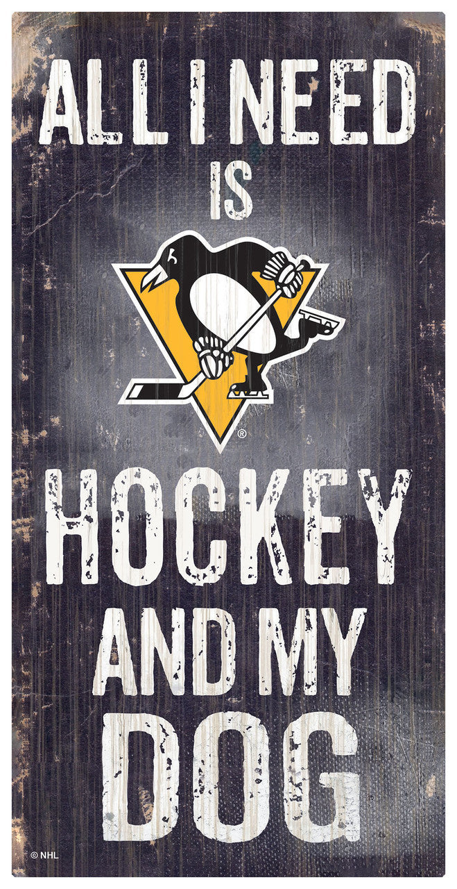 Fan Creations Pittsburgh Penguins Hockey and Dog Design Wood Sign 6x12 Fan Gear NHL Pittsburgh Penguins