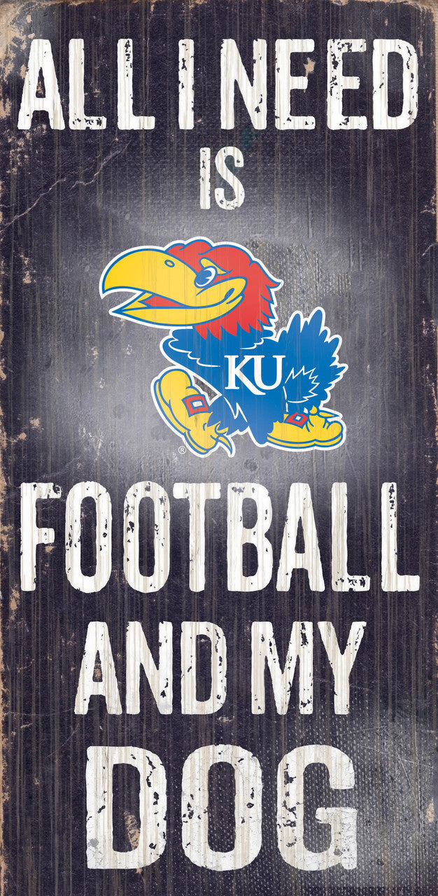 Fan Creations Kansas Jayhawks Football and Dog Wood Sign 6x12 Fan Gear NCAA Kansas Jayhawks