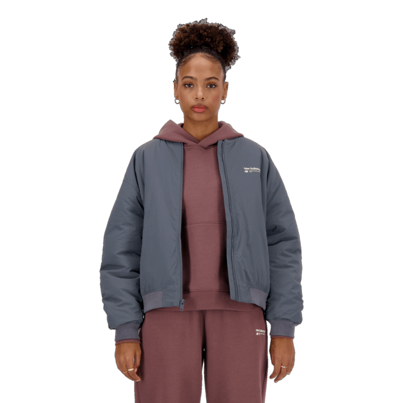New Balance Women's Linear Heritage Woven Bomber Jacket Womens Apparel Jackets & Vests