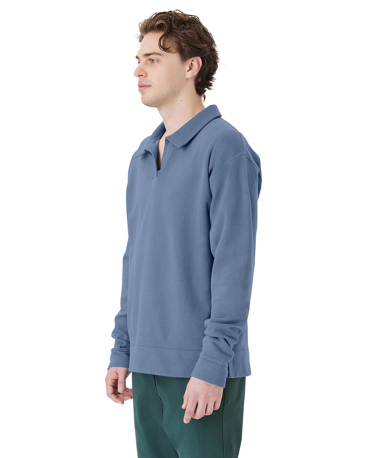 Hanes Garment Dye Polo Collar Sweatshirt Mens Apparel Shirts & Tops
