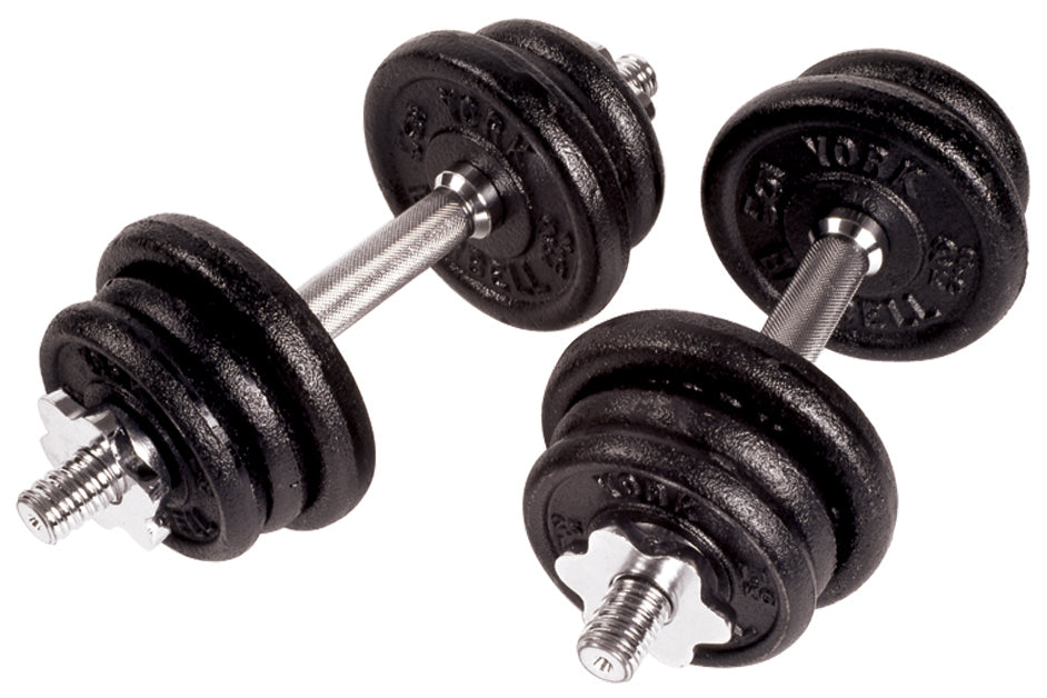 York Cast Iron Adjustable S/L Dumbbell Set Exercise & Wellness Strength Dumbbells