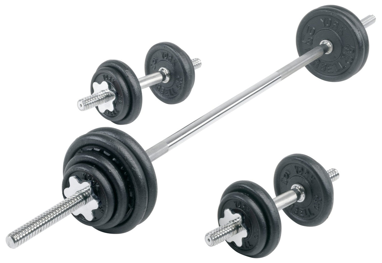 York Contour Cast Iron Spinlock Dumbbell / Barbell Set Exercise & Wellness Strength Dumbbells