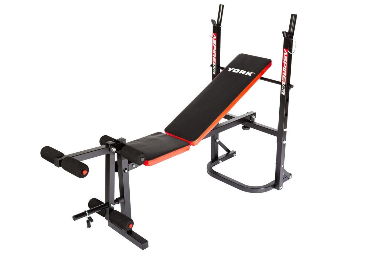 York Aspire 120 Flat to Incline/Folding Bench with Leg Curl Exercise & Wellness Gym Equipment