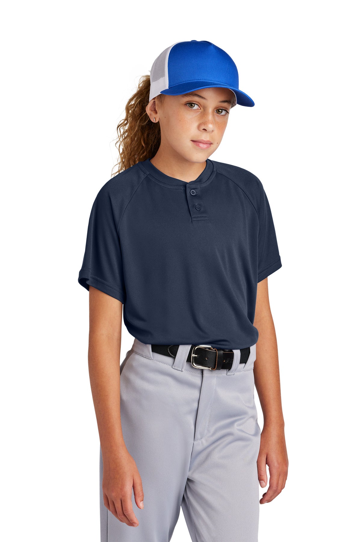 Sport-Tek Youth Girl's PosiCharge Competitor 2-Button Henley Youth Apparel Shirts & Tops
