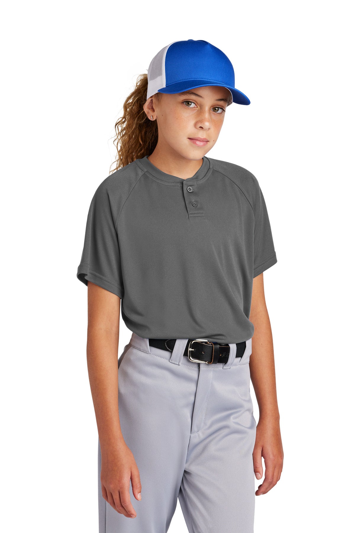 Sport-Tek Youth Girl's PosiCharge Competitor 2-Button Henley Youth Apparel Shirts & Tops