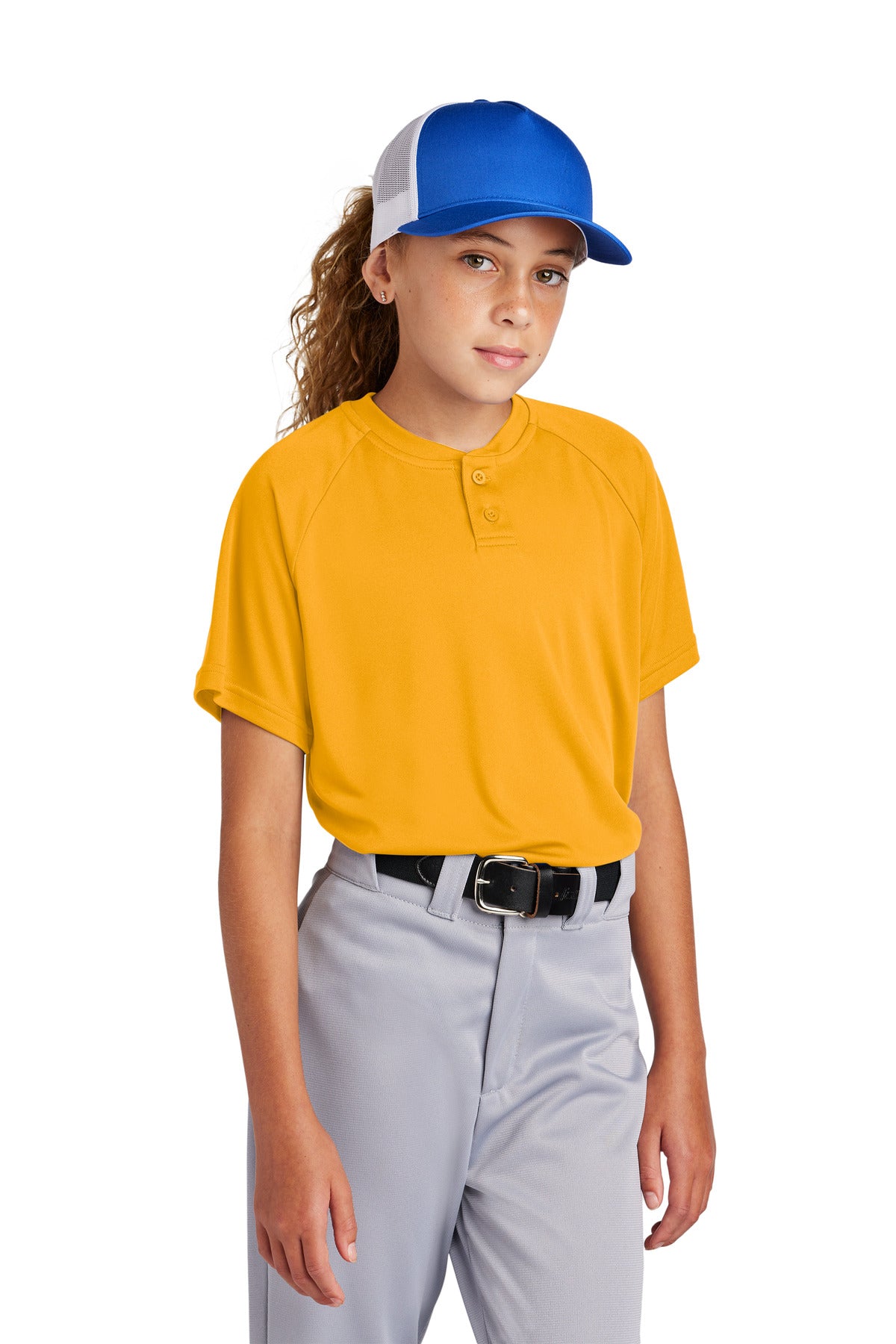 Sport-Tek Youth Girl's PosiCharge Competitor 2-Button Henley Youth Apparel Shirts & Tops