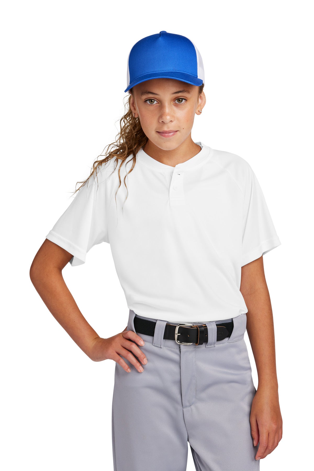 Sport-Tek Youth Girl's PosiCharge Competitor 2-Button Henley Youth Apparel Shirts & Tops