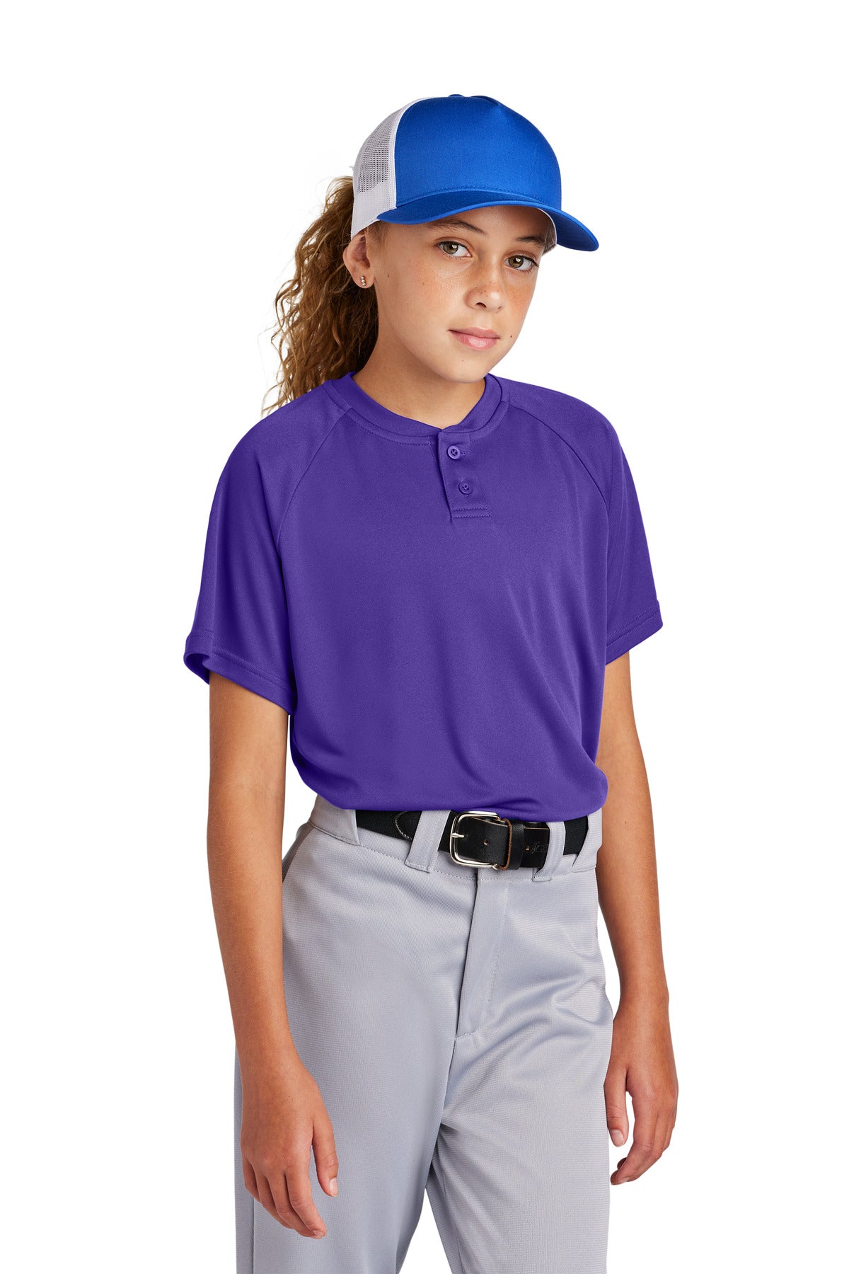 Sport-Tek Youth Girl's PosiCharge Competitor 2-Button Henley Youth Apparel Shirts & Tops