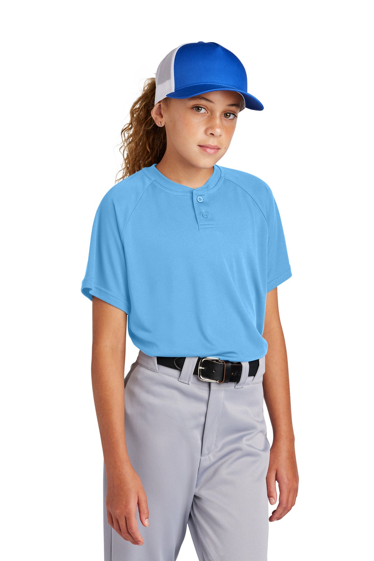 Sport-Tek Youth Girl's PosiCharge Competitor 2-Button Henley Youth Apparel Shirts & Tops