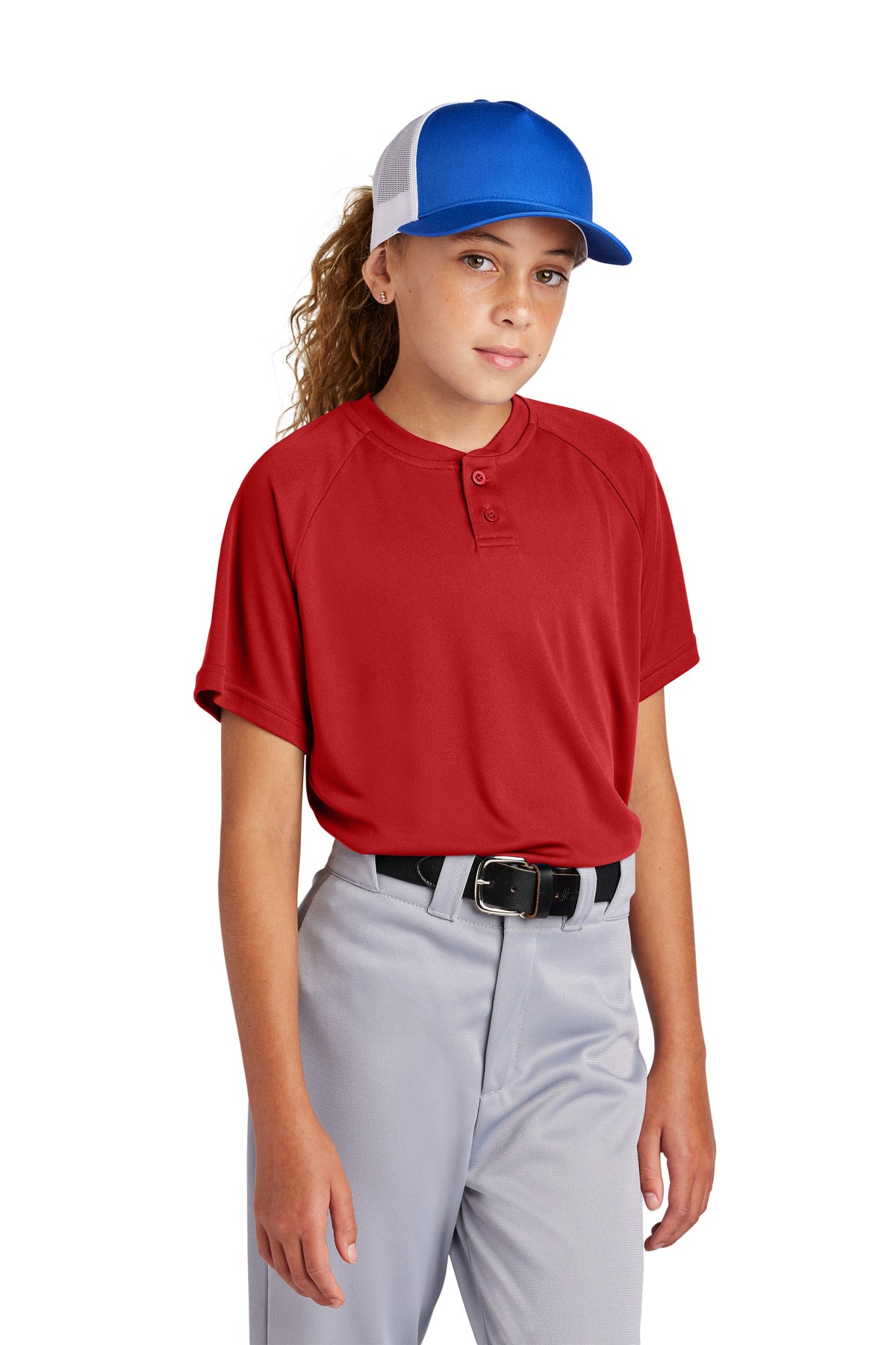 Sport-Tek Youth Girl's PosiCharge Competitor 2-Button Henley Youth Apparel Shirts & Tops