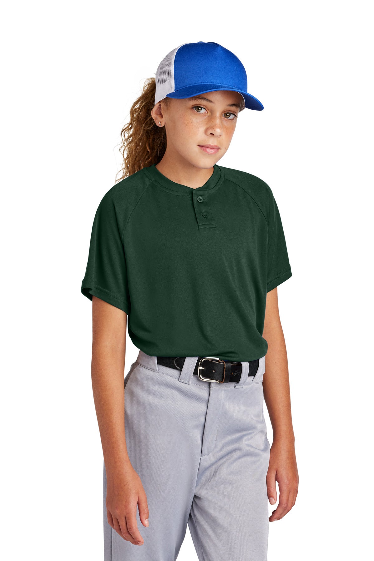 Sport-Tek Youth Girl's PosiCharge Competitor 2-Button Henley Youth Apparel Shirts & Tops