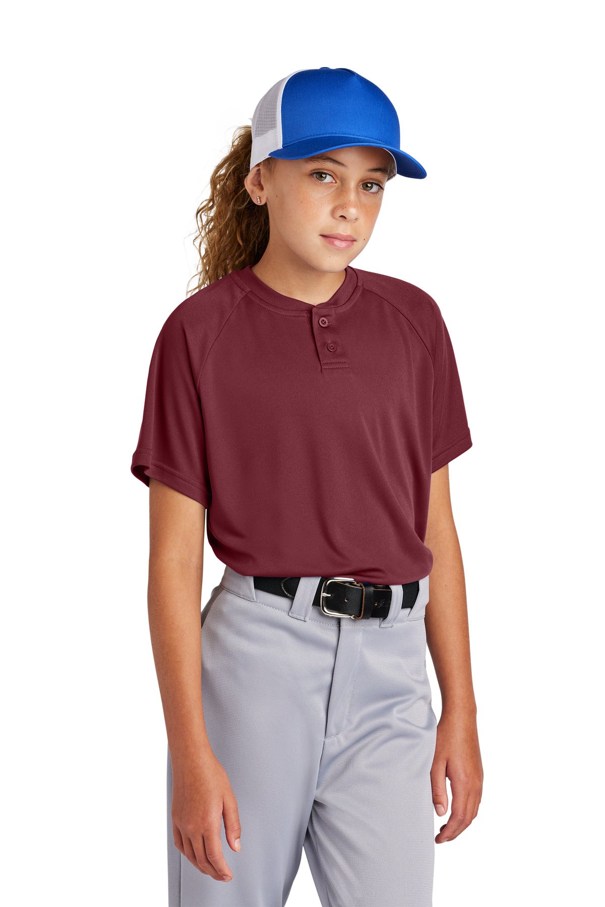 Sport-Tek Youth Girl's PosiCharge Competitor 2-Button Henley Youth Apparel Shirts & Tops