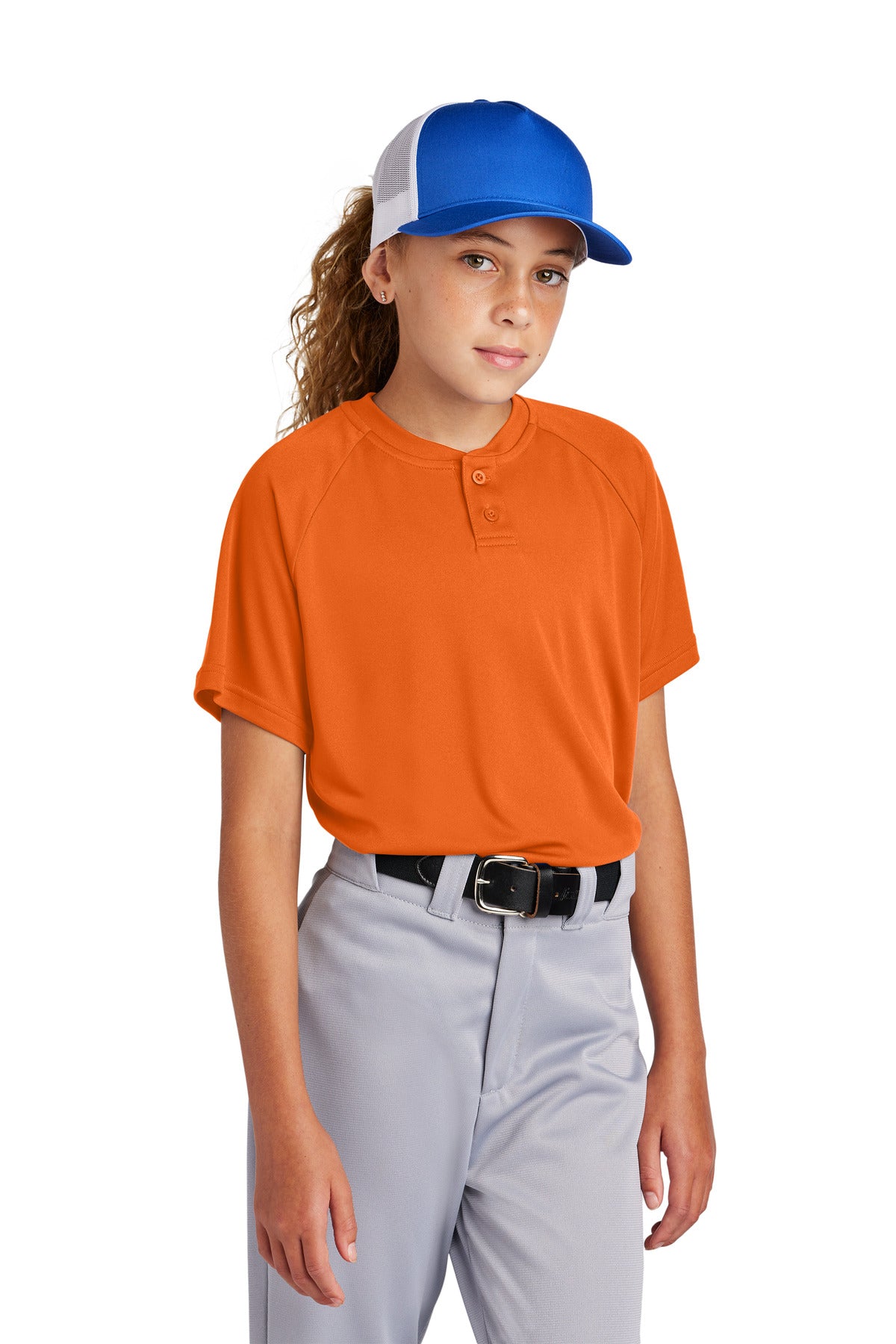 Sport-Tek Youth Girl's PosiCharge Competitor 2-Button Henley Youth Apparel Shirts & Tops