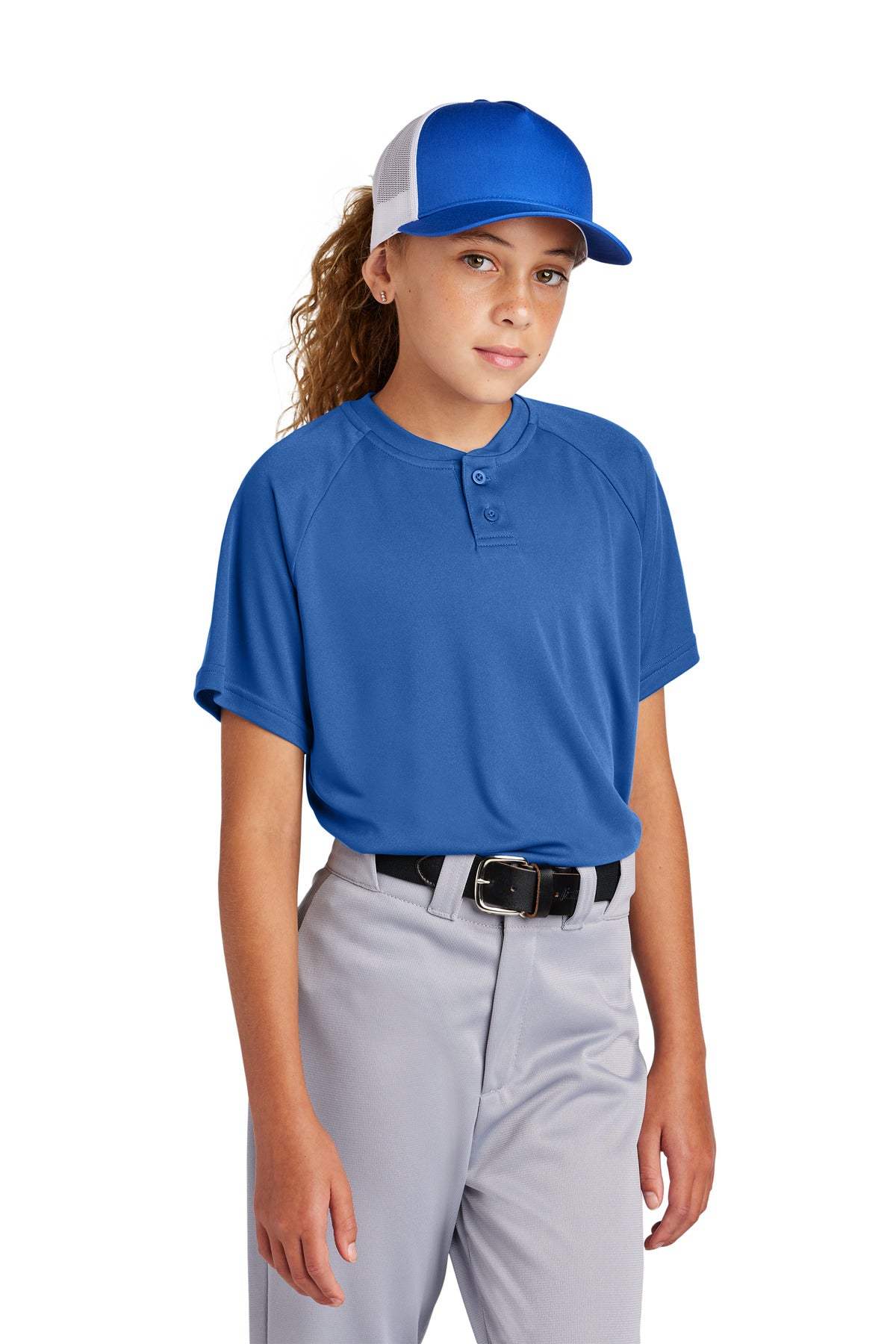 Sport-Tek Youth Girl's PosiCharge Competitor 2-Button Henley Youth Apparel Shirts & Tops