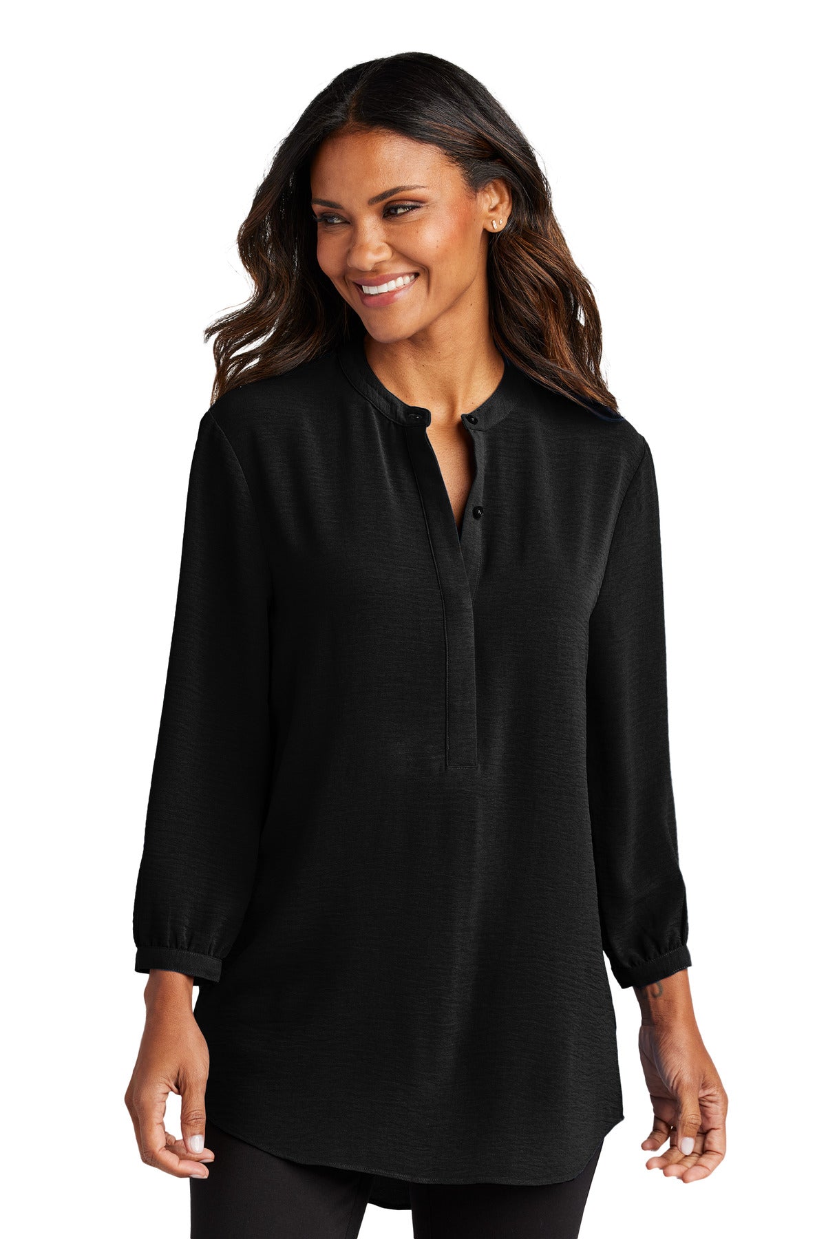 Port Authority Women's 3/4-Sleeve Textured Crepe Tunic Womens Apparel Shirts & Tops