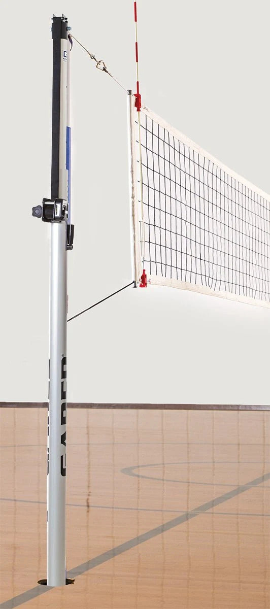 Gared Rallyline 3 1/2" OD Scholastic Telescopic Two-Court Volleyball System with Sleeves and Covers Volleyball Nets & Court Equipment All