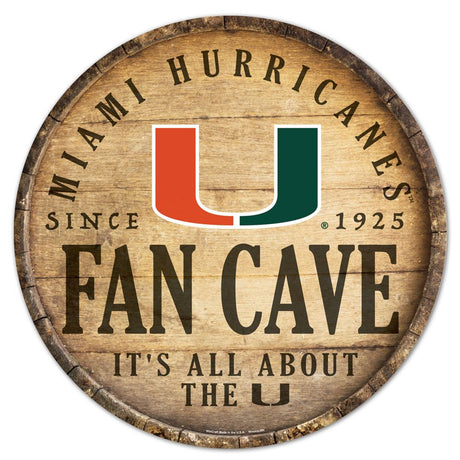 Wincraft Miami Hurricanes 14 Inch Round Barrel Top Design Wood Sign Fan Gear NCAA Miami Hurricanes
