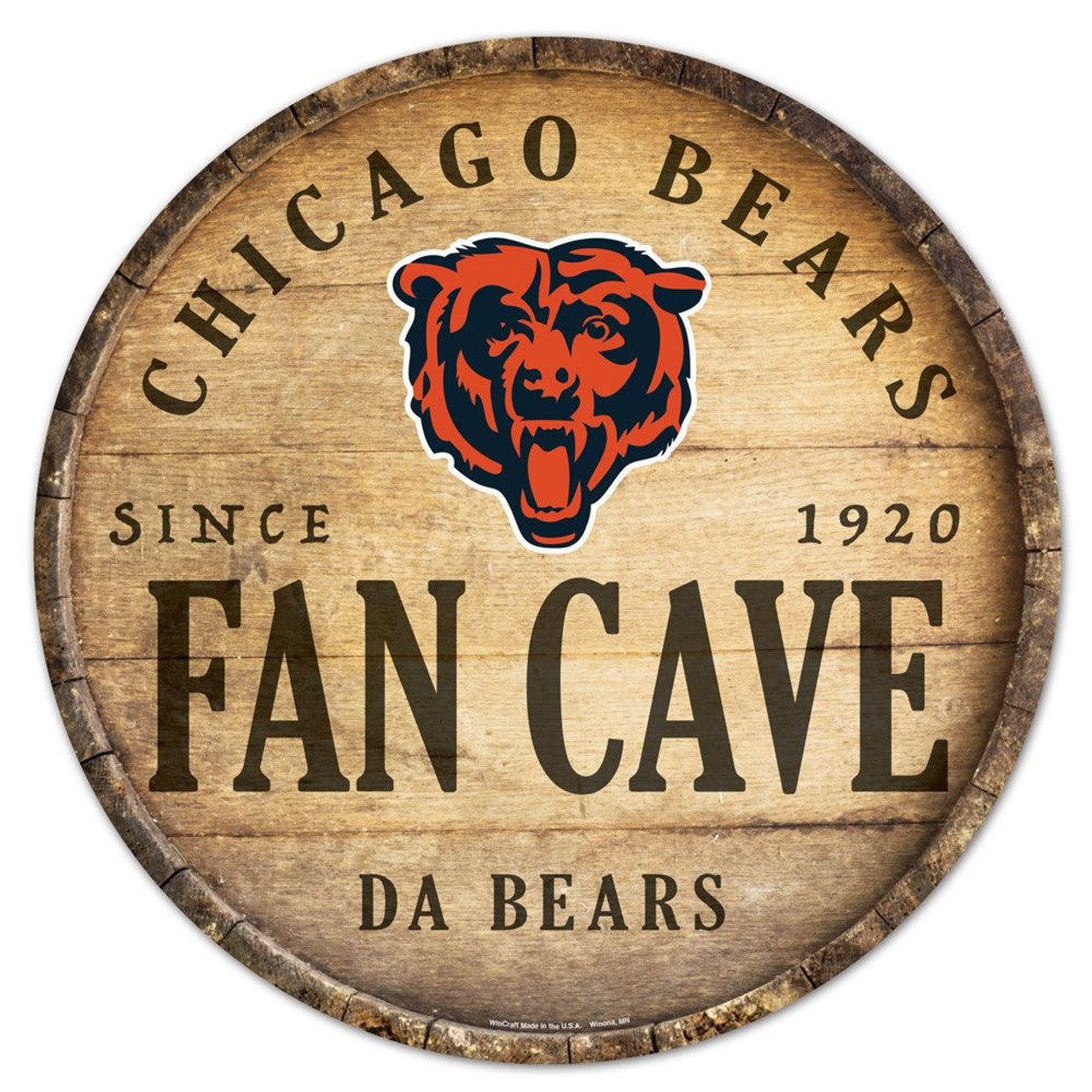 Wincraft Chicago Bears 14 Inch Round Barrel Top Design Wood Sign Fan Gear NFL Chicago Bears
