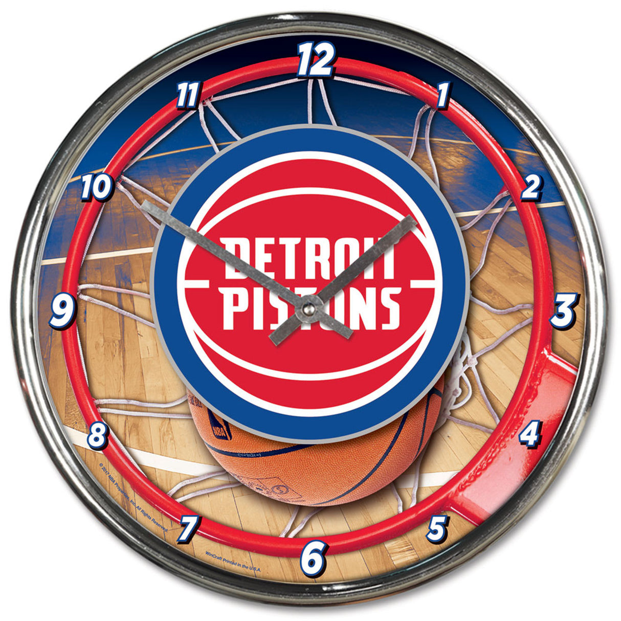 Wincraft Detroit Pistons Chrome Round Style Wall Clock Fan Gear NBA Detroit Pistons