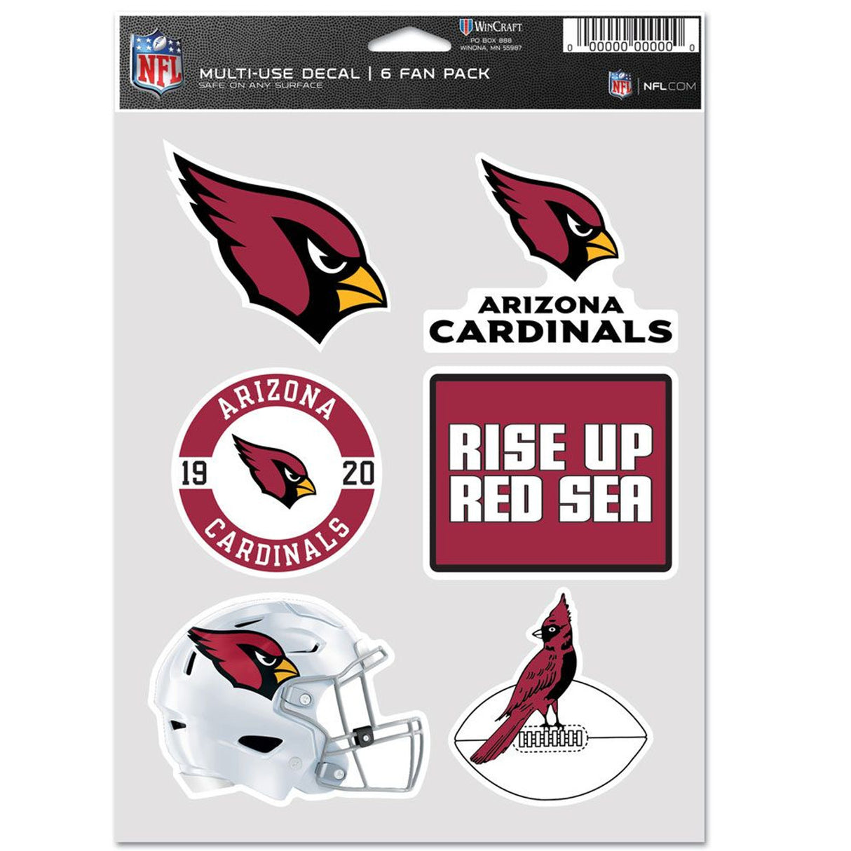 Wincraft Arizona Cardinals Fan Multi Use 6 Pack Decal Fan Gear NFL Arizona Cardinals
