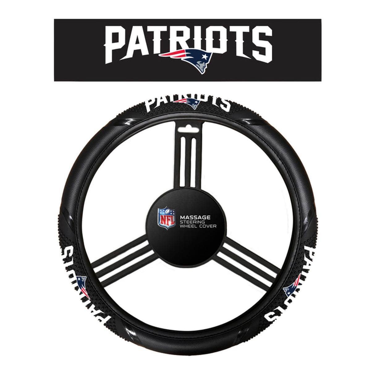 Fremont Die New England Patriots Massage Grip Style Steering Wheel Cover Fan Gear NFL New England Patriots