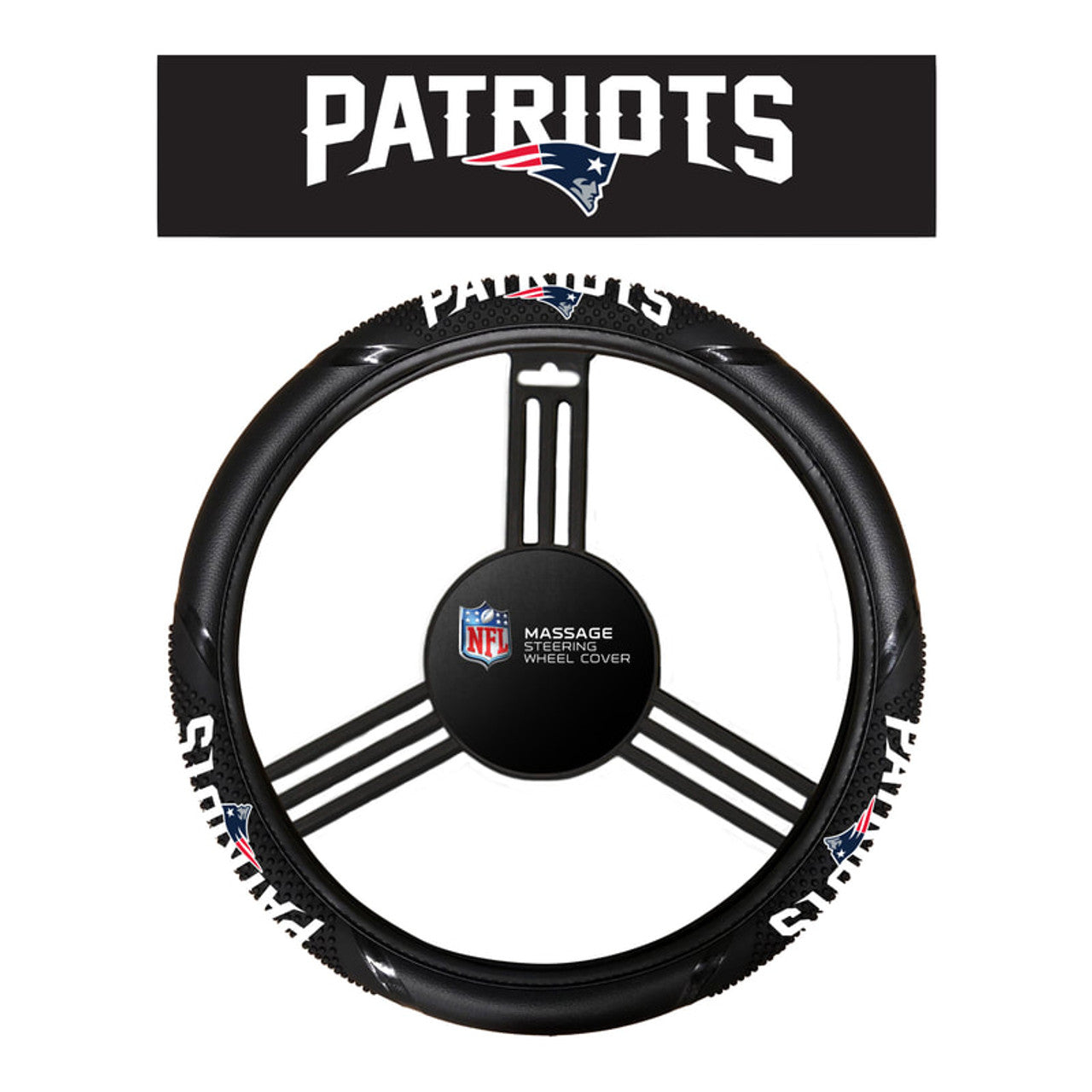 Fremont Die New England Patriots Massage Grip Style Steering Wheel Cover Fan Gear NFL New England Patriots