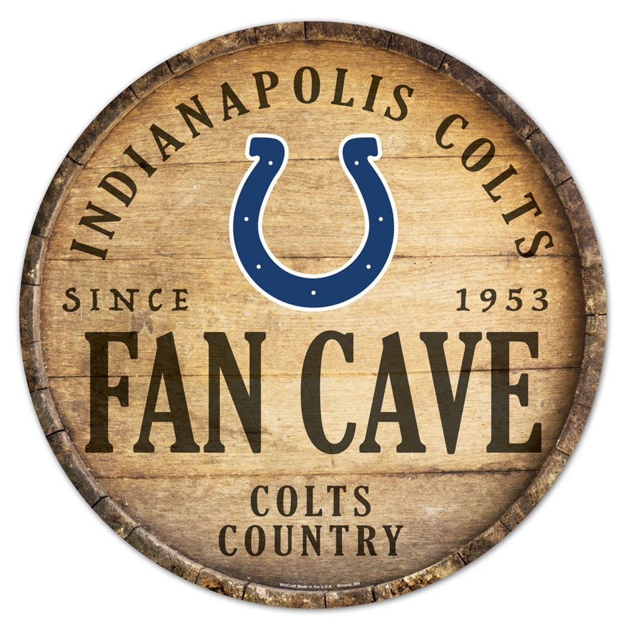 Wincraft Indianapolis Colts 14 Inch Round Barrel Top Design Wood Sign Fan Gear NFL Indianapolis Colts