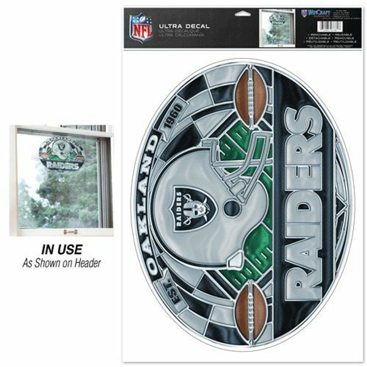 Wincraft Oakland Raiders Multi Use stained Glass Style Decal 11x17 Fan Gear NFL Las Vegas Raiders