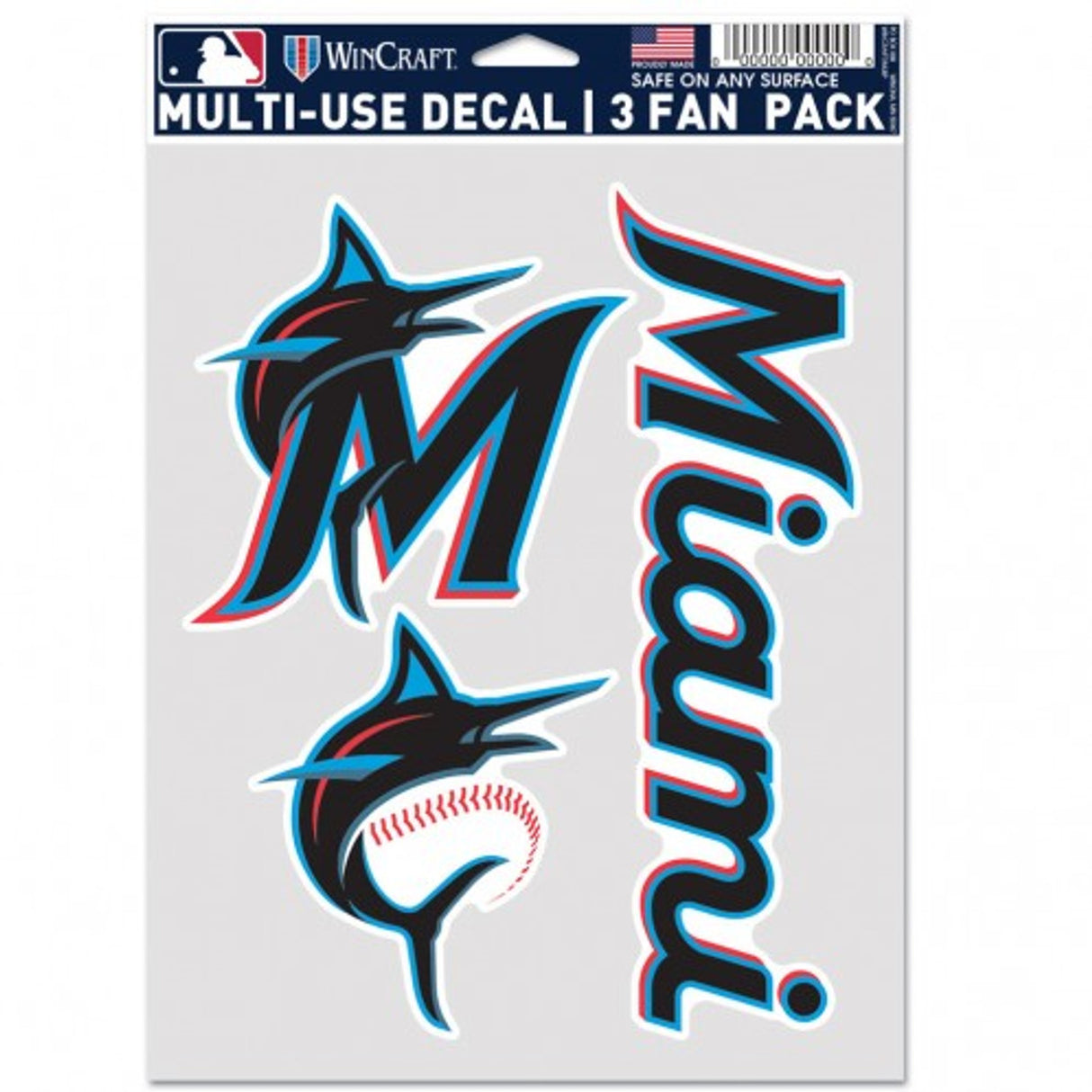 Wincraft Miami Marlins Fan 3 Pack Multi Use Decal Fan Gear MLB Miami Marlins