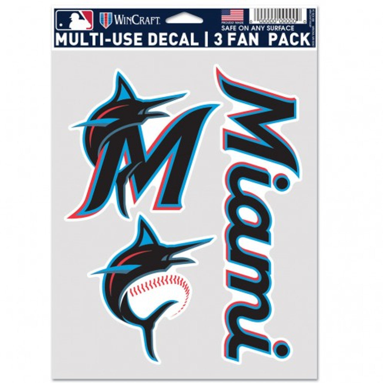 Wincraft Miami Marlins Fan 3 Pack Multi Use Decal Fan Gear MLB Miami Marlins