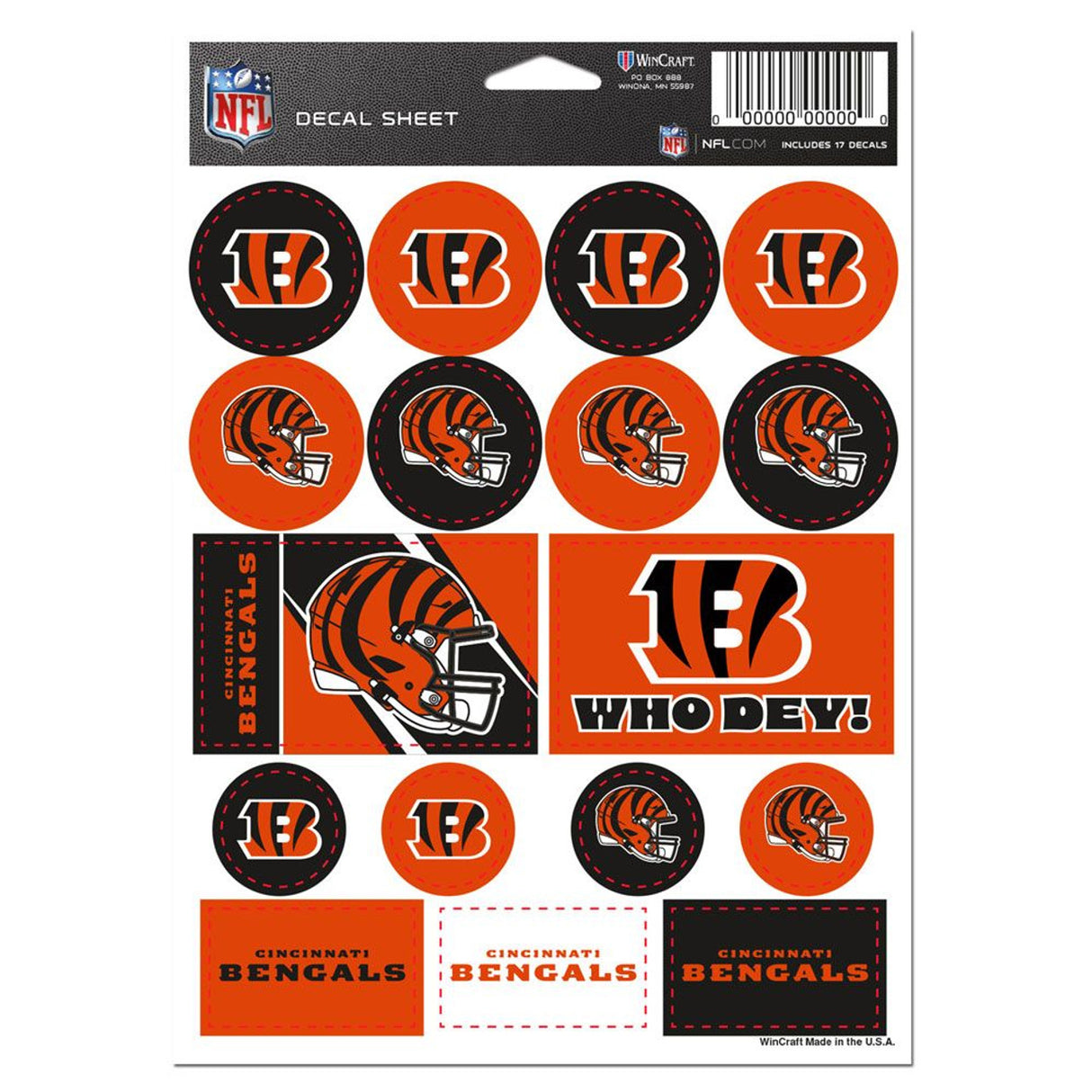 Wincraft Cincinnati Bengals Vinyl Decal Sheet 5x7 Fan Gear NFL Cincinnati Bengals