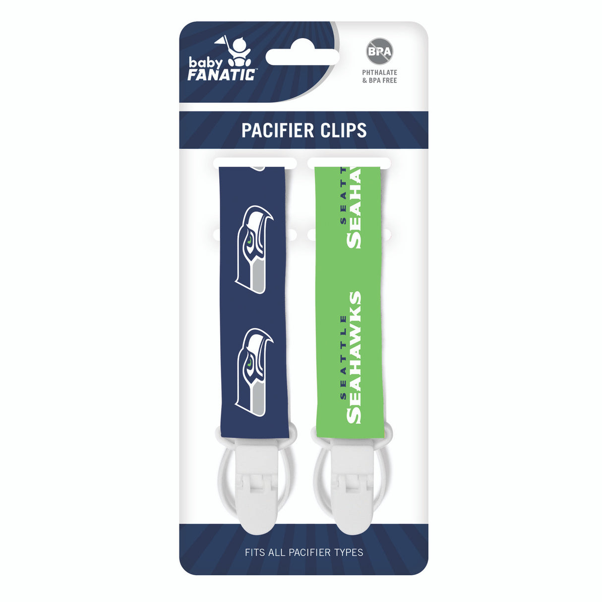 Masterpieces Puzzle Company Seattle Seahawks 2 Pack Pacifier Clips Fan Gear NFL Seattle Seahawks