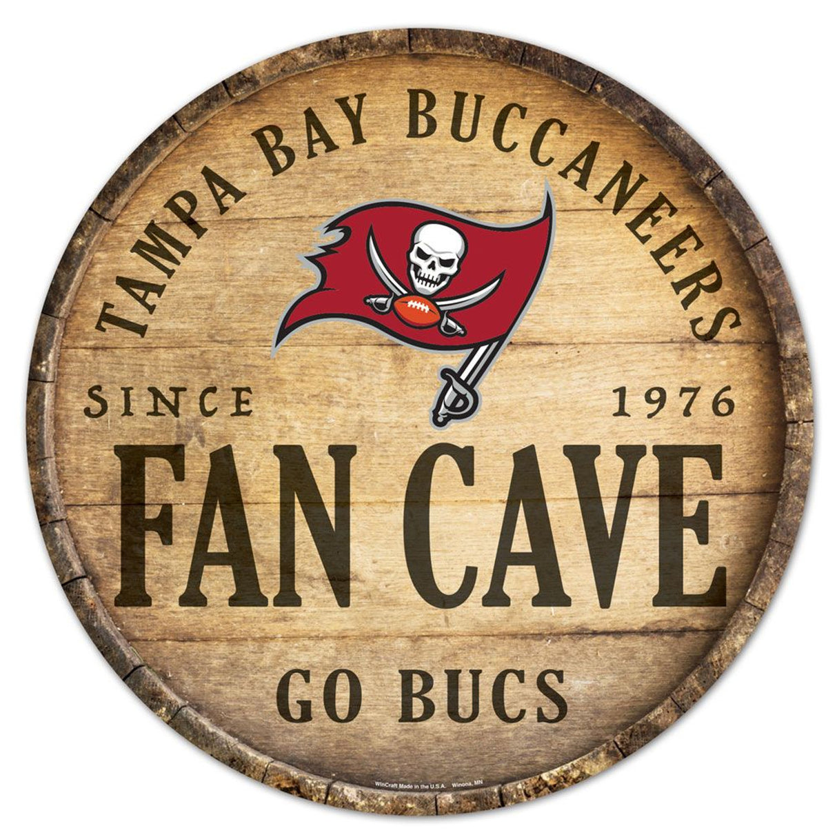 Wincraft Tampa Bay Buccaneers 14 Inch Round Barrel Top Design Wood Sign Fan Gear NFL Tampa Bay Buccaneers
