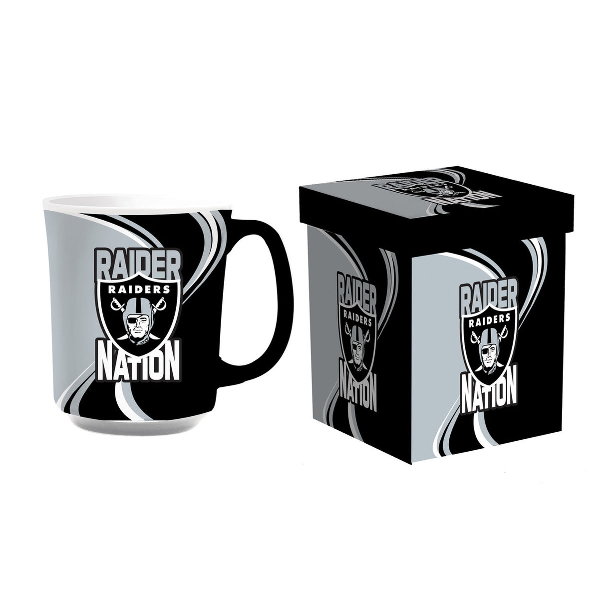 Evergreen Enterprises Las Vegas Raiders 14oz Ceramic Coffee Mug with Matching Box Fan Gear NFL Las Vegas Raiders
