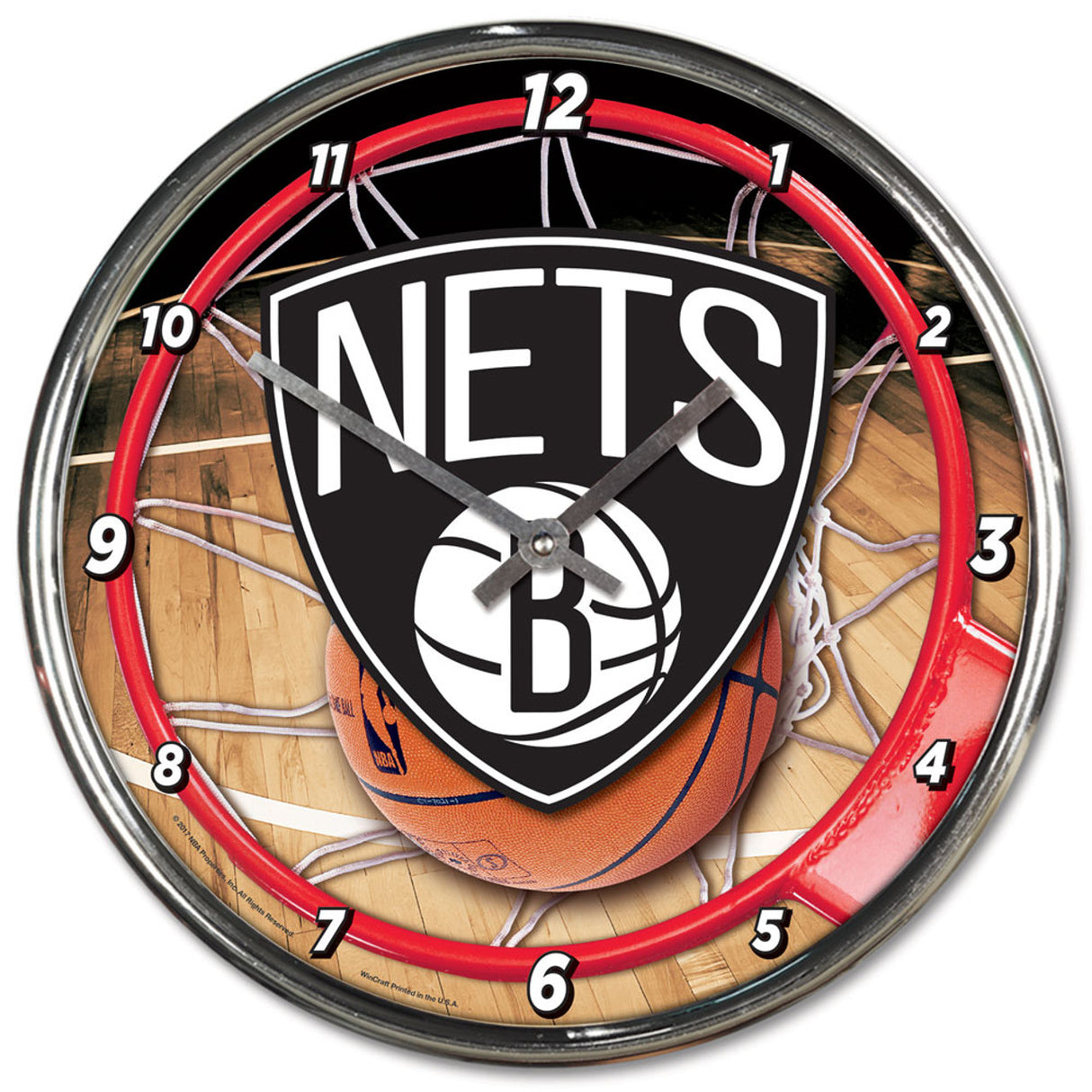 Wincraft Brooklyn Nets Chrome Round Wall Style Clock Fan Gear NBA Brooklyn Nets