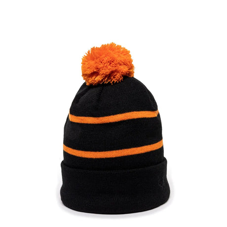Outdoor Cap KNF-100 Striped Beanie with Black Fleece Lining & Pom Unisex Accessories Hats & Caps