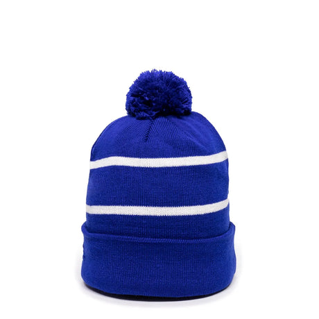 Outdoor Cap KNF-100 Striped Beanie with Black Fleece Lining & Pom Unisex Accessories Hats & Caps