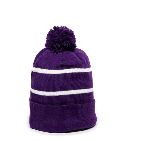 Outdoor Cap KNF-100 Striped Beanie with Black Fleece Lining & Pom Unisex Accessories Hats & Caps
