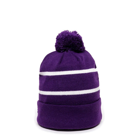 Outdoor Cap KNF-100 Striped Beanie with Black Fleece Lining & Pom Unisex Accessories Hats & Caps